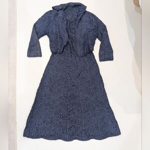 Vintage Navy Ribbon Crochet Knit Dress & Cardigan Set Size - M